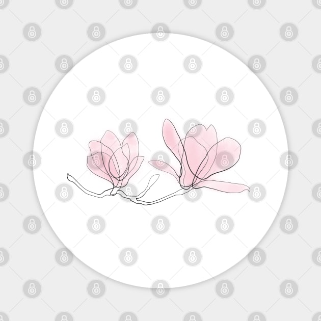 Magnolia Flowers, Pink, Drawing, Continuous Line, Light Magnet by EnvelopeStudio